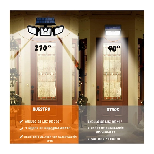 Lampara Solar Led 3 Secciones Ajustables 270° Sensor De Movimiento