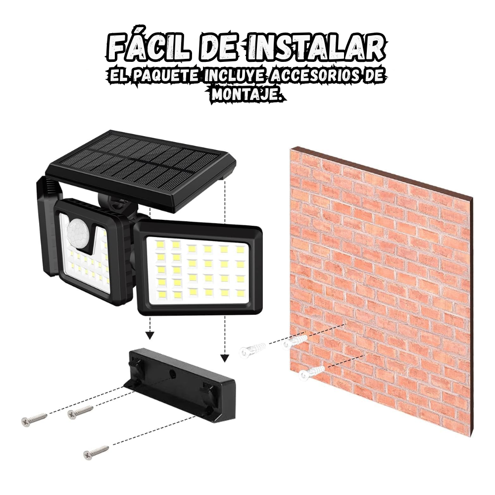 Lampara Solar Led 3 Secciones Ajustables 270° Sensor De Movimiento