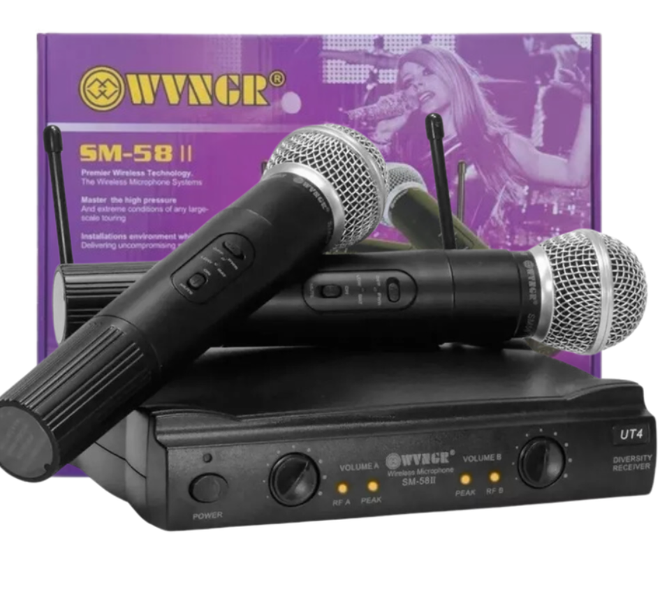 Kit Microfonos Inalambricos Wvngr Sm-58 Receptor Uhf Karaoke
