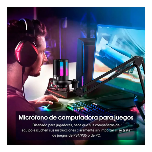 Micrófono USB RGB Gamer Con Brazo Para Streaming Pro
