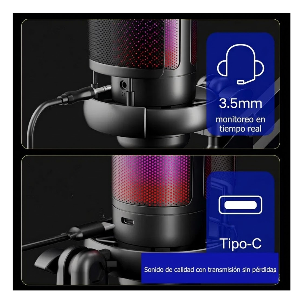 Micrófono USB RGB Gamer Con Brazo Para Streaming Pro