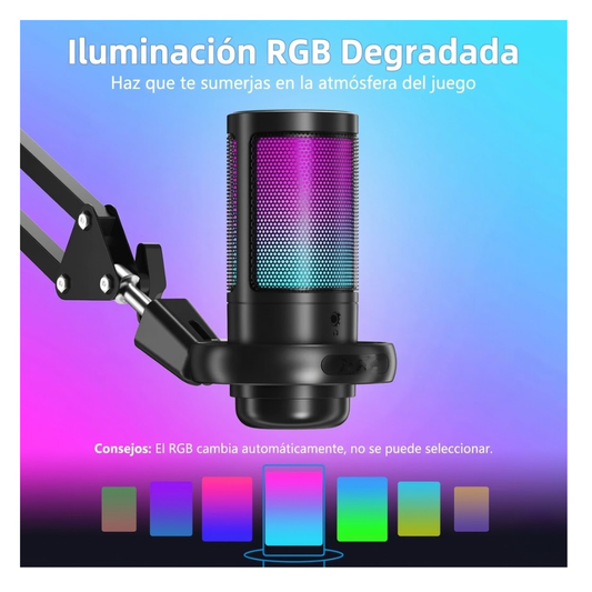 Micrófono USB RGB Gamer Con Brazo Para Streaming Pro