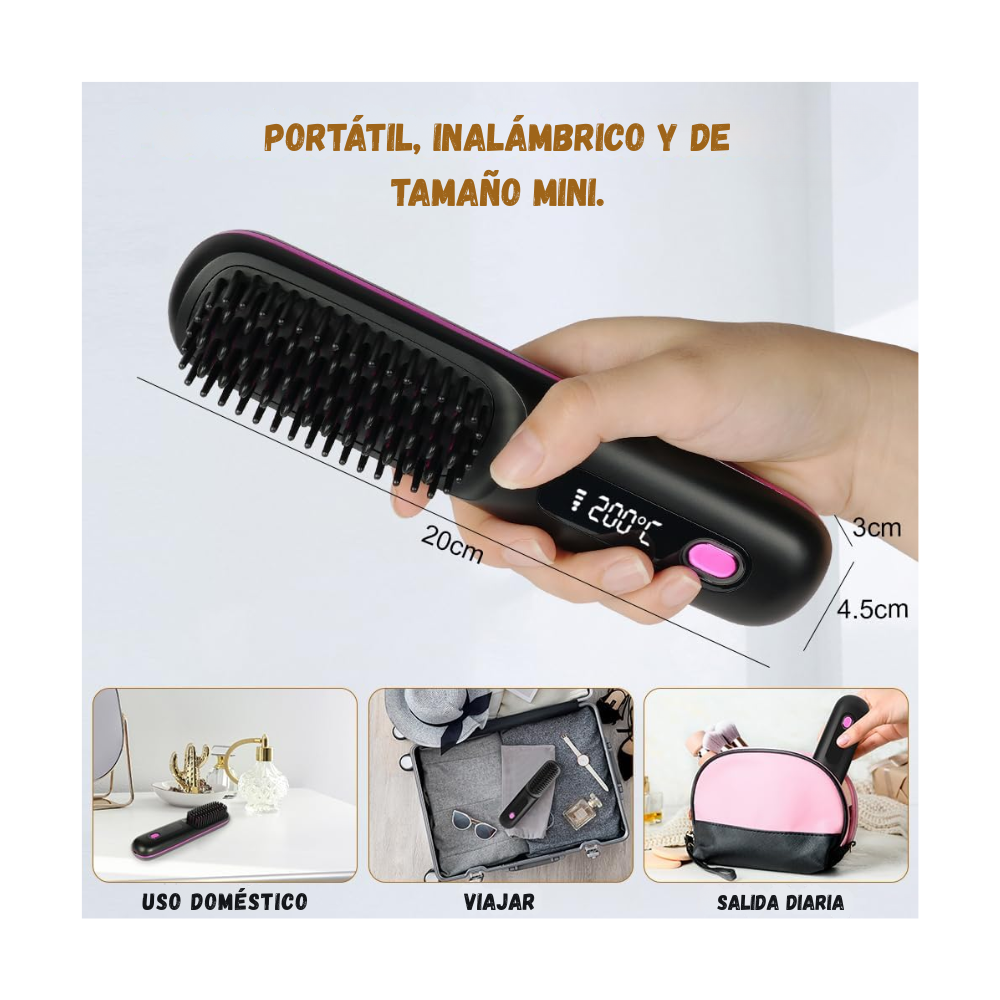 Mini Cepillo Alisador Ionico Inalambrico Portatil Recargable 2 en 1
