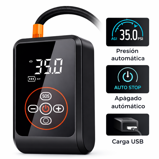 Mini Compresor De Aire Pantalla Digital Recargable Usb Negro 5v