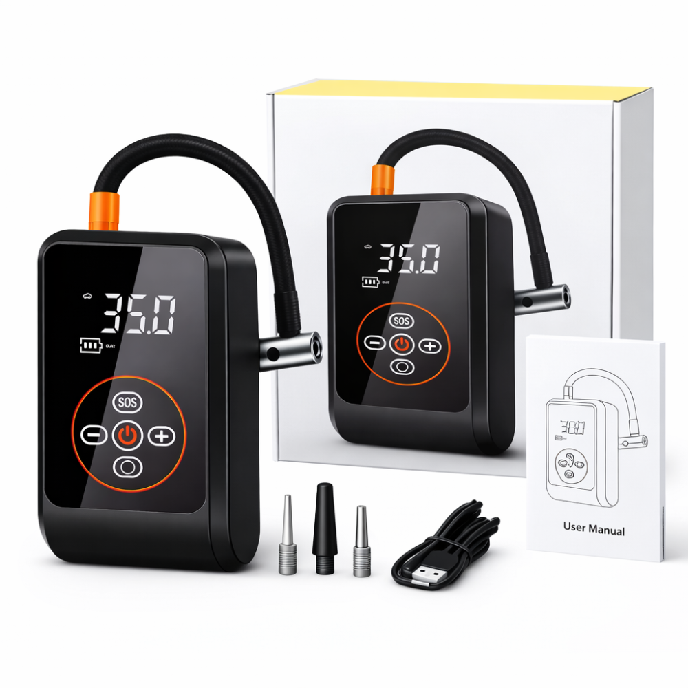 Mini Compresor De Aire Pantalla Digital Recargable Usb Negro 5v