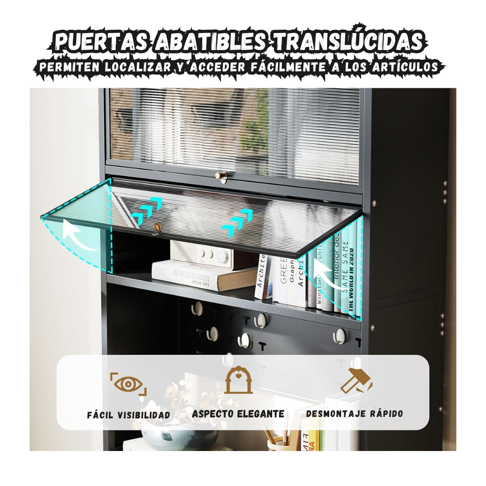 Mueble Organizador Con Gabinetes, Ganchos y Ruedas Multifuncional 60CM