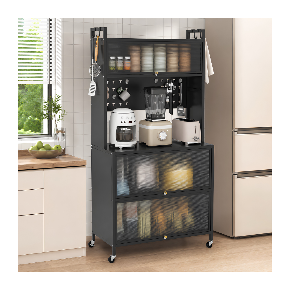 Mueble Organizador Con Gabinetes, Ganchos y Ruedas Multifuncional 80CM