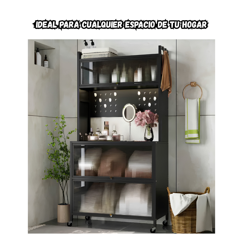 Mueble Organizador Con Gabinetes, Ganchos y Ruedas Multifuncional 80CM