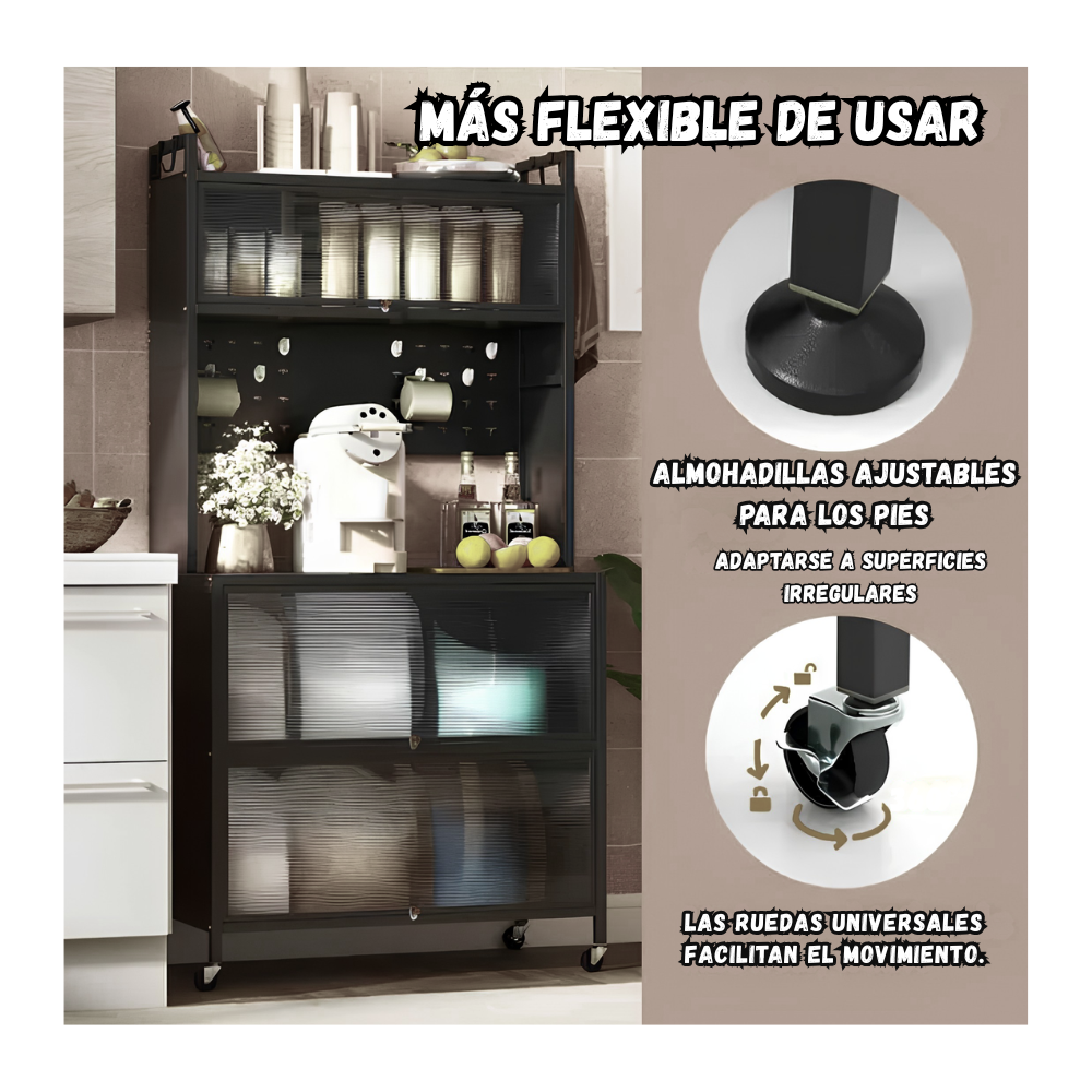 Mueble Organizador Con Gabinetes, Ganchos y Ruedas Multifuncional 80CM