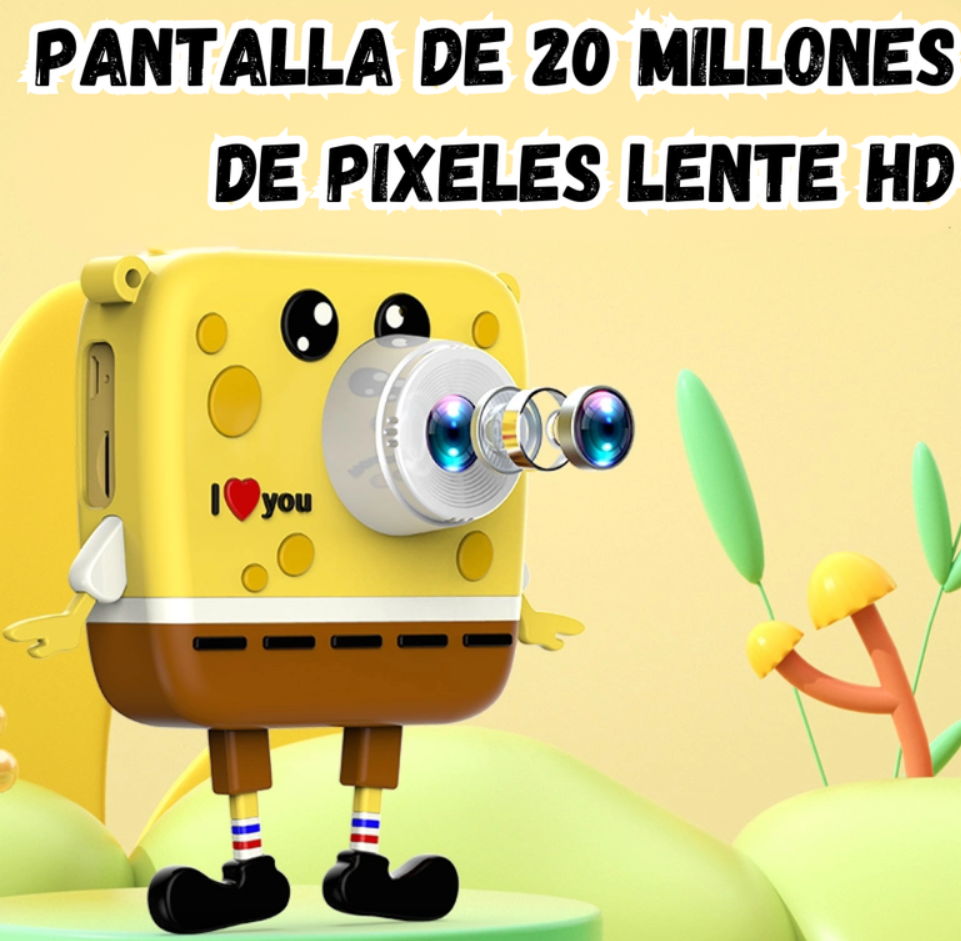 Camara Digital Para Niños Diseño Bob Esponja Amarillo Y Rosa