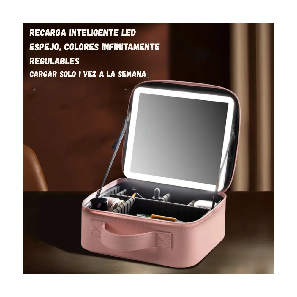Organizador Cosméticos Profesional Espejo Led Espacios Ajustables