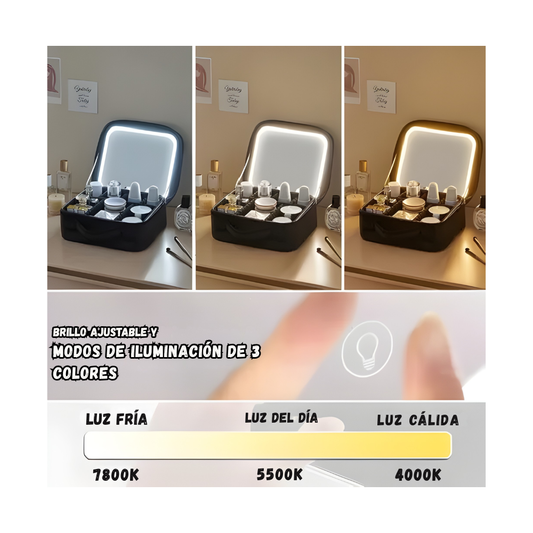 Organizador Cosméticos Profesional Espejo Led Espacios Ajustables