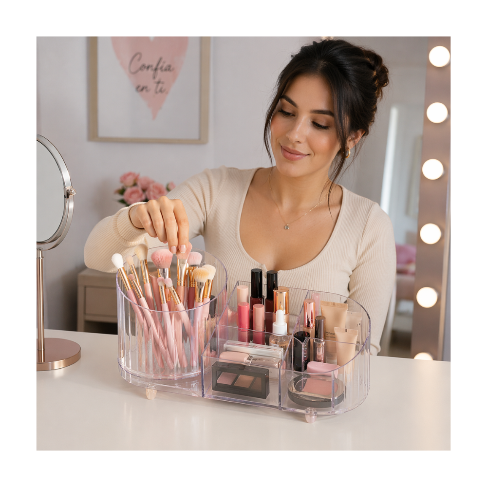 Organizador De Maquillaje 360° Acrilico Con Compartimientos