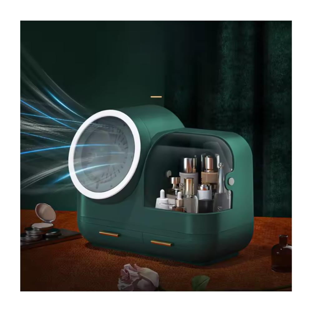 Organizador Maquillaje Con Espejo Giratorio Luz LED y Cajones