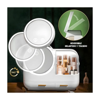Organizador Maquillaje Con Espejo Giratorio Luz LED y Cajones