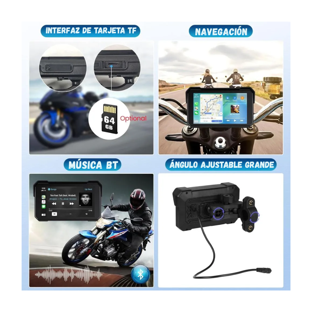 Pantalla Multimedia CarPlay Bluetooth Para Moto 5 Pulgadas Ip 68