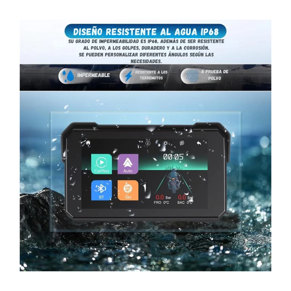 Pantalla Multimedia CarPlay Bluetooth Para Moto 5 Pulgadas Ip 68