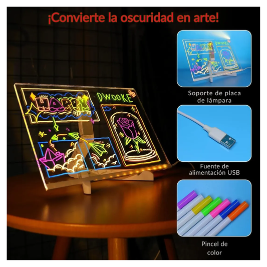 Pizarra Mágica Acrílico Led Con Luz + 7 Plumones Borrables