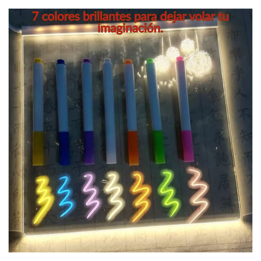 Pizarra Mágica Acrílico Led Con Luz + 7 Plumones Borrables