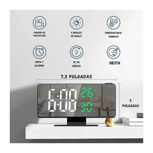 Reloj Despertador Digital Con Proyeccion 180° Pantalla Led