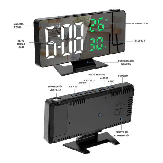 Reloj Despertador Digital Con Proyeccion 180° Pantalla Led