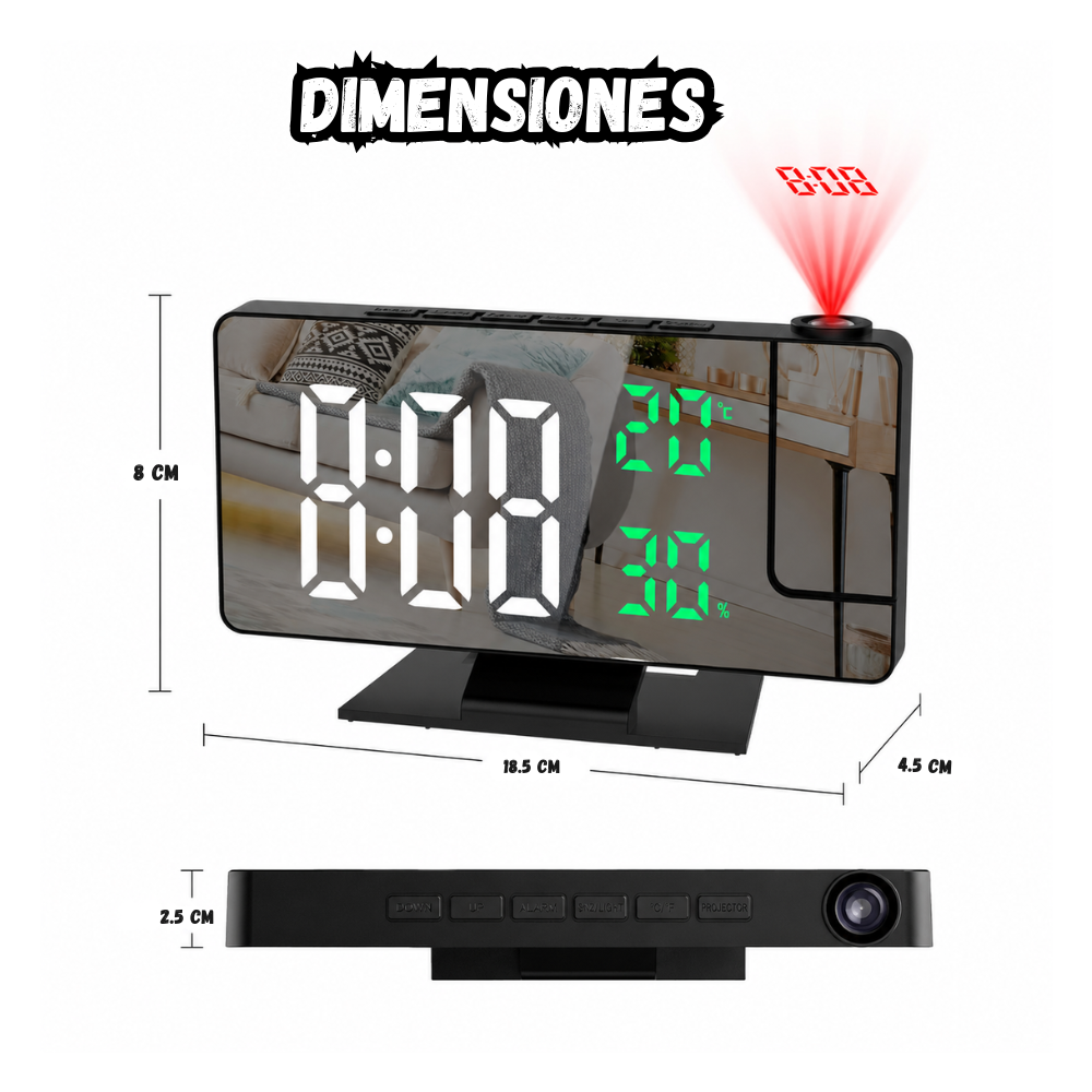 Reloj Despertador Digital Con Proyeccion 180° Pantalla Led