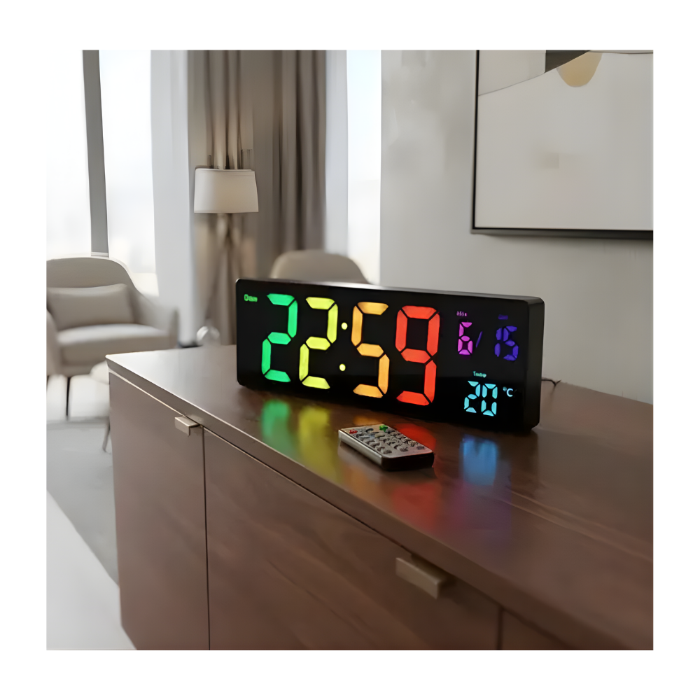Reloj Digital LED Multicolor Con Control Remoto Fecha Alarma