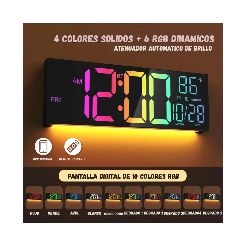 Reloj Digital LED Multicolor Con Control Remoto Fecha Alarma