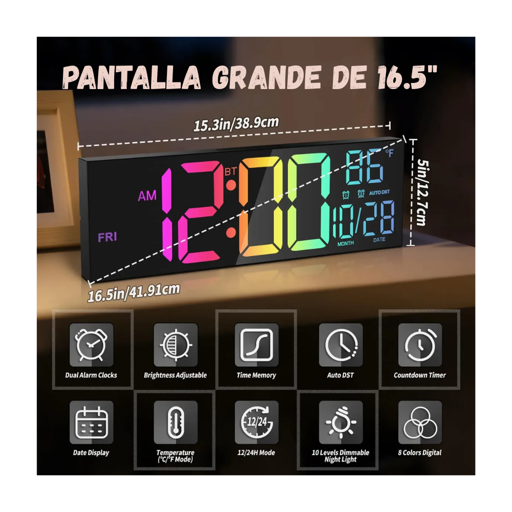 Reloj Digital LED Multicolor Con Control Remoto Fecha Alarma