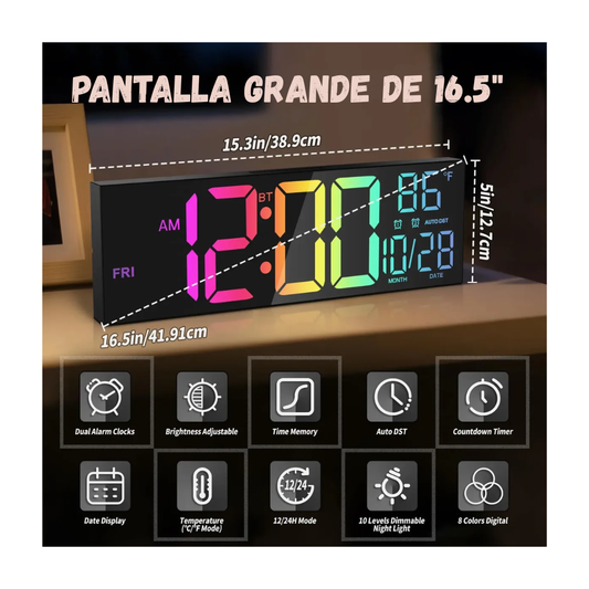 Reloj Digital LED Multicolor Con Control Remoto Fecha Alarma