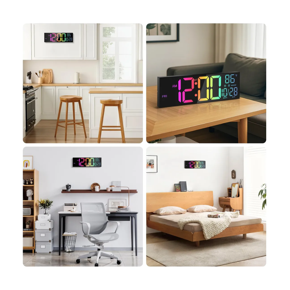 Reloj Digital LED Multicolor Con Control Remoto Fecha Alarma