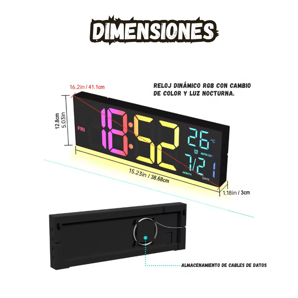 Reloj Digital LED Multicolor Con Control Remoto Fecha Alarma