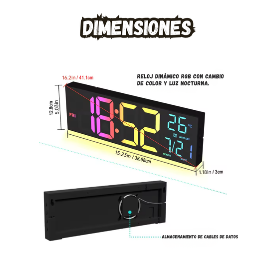 Reloj Digital LED Multicolor Con Control Remoto Fecha Alarma
