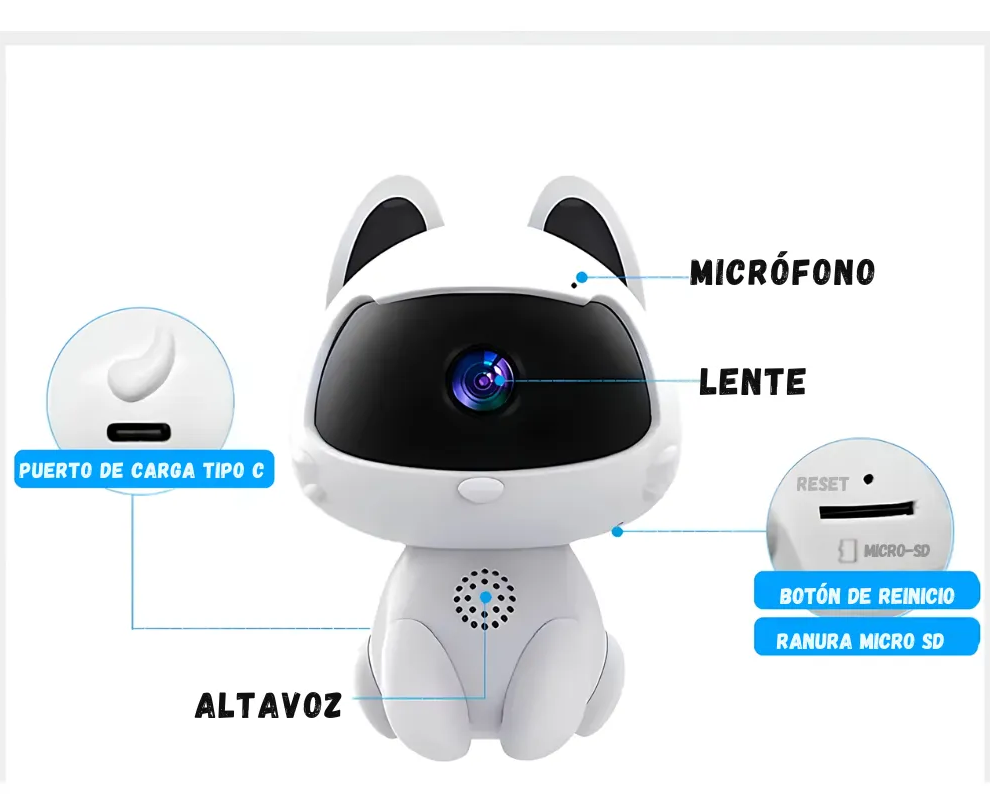 Cámara En Forma De Gato Con Visión Nocturna Wifi Y Micrófono