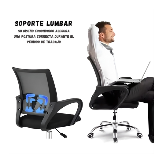 Silla De Oficina Ergonomica Giratoria Con Soporte Lumbar y Ruedas