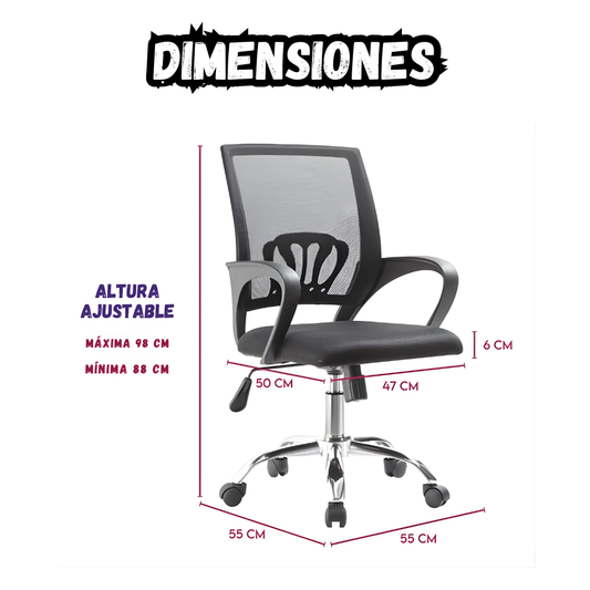 Silla De Oficina Ergonomica Giratoria Con Soporte Lumbar y Ruedas
