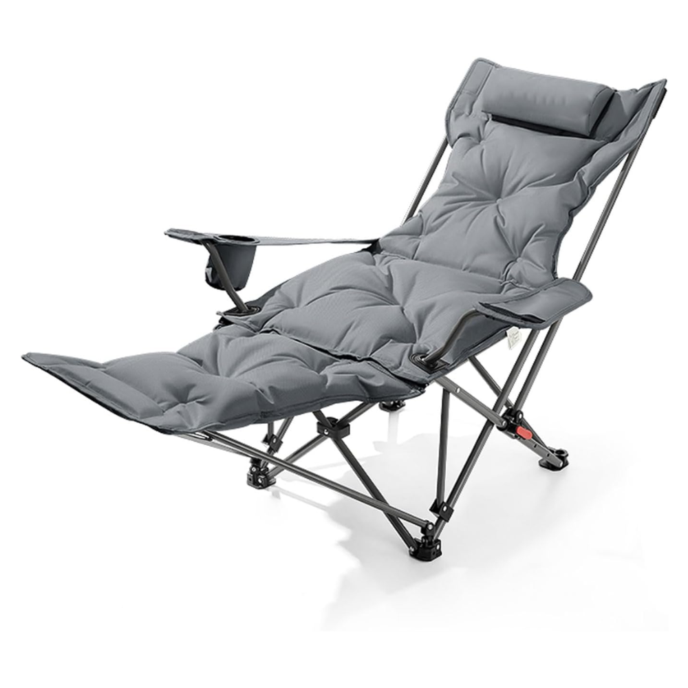 Silla para camping reclinable acolchada con reposapies Negro