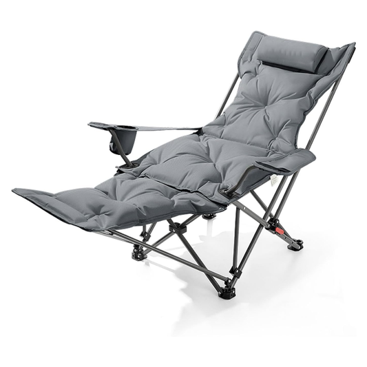 Silla para camping reclinable acolchada con reposapies Negro