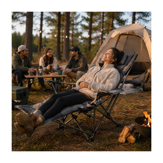 Silla para camping reclinable acolchada con reposapies Negro