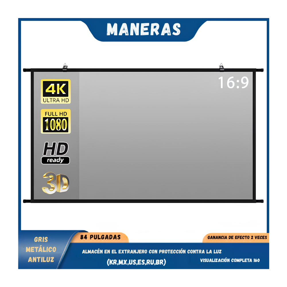 Telon De Proyeccion De 84 Pulgadas 16:9 HD Tecnologia Anti-Luz