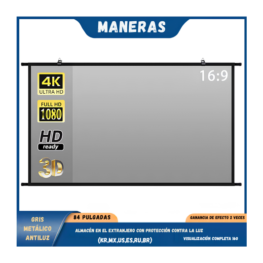 Telon De Proyeccion De 84 Pulgadas 16:9 HD Tecnologia Anti-Luz