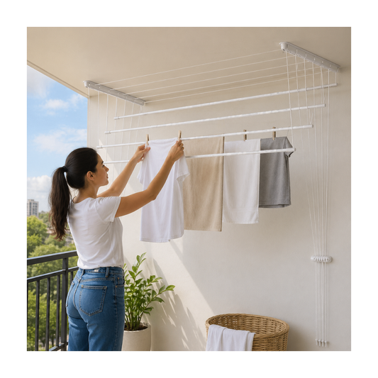 Tendero de ropa retráctil techo aluminio 5 tubos ajustable