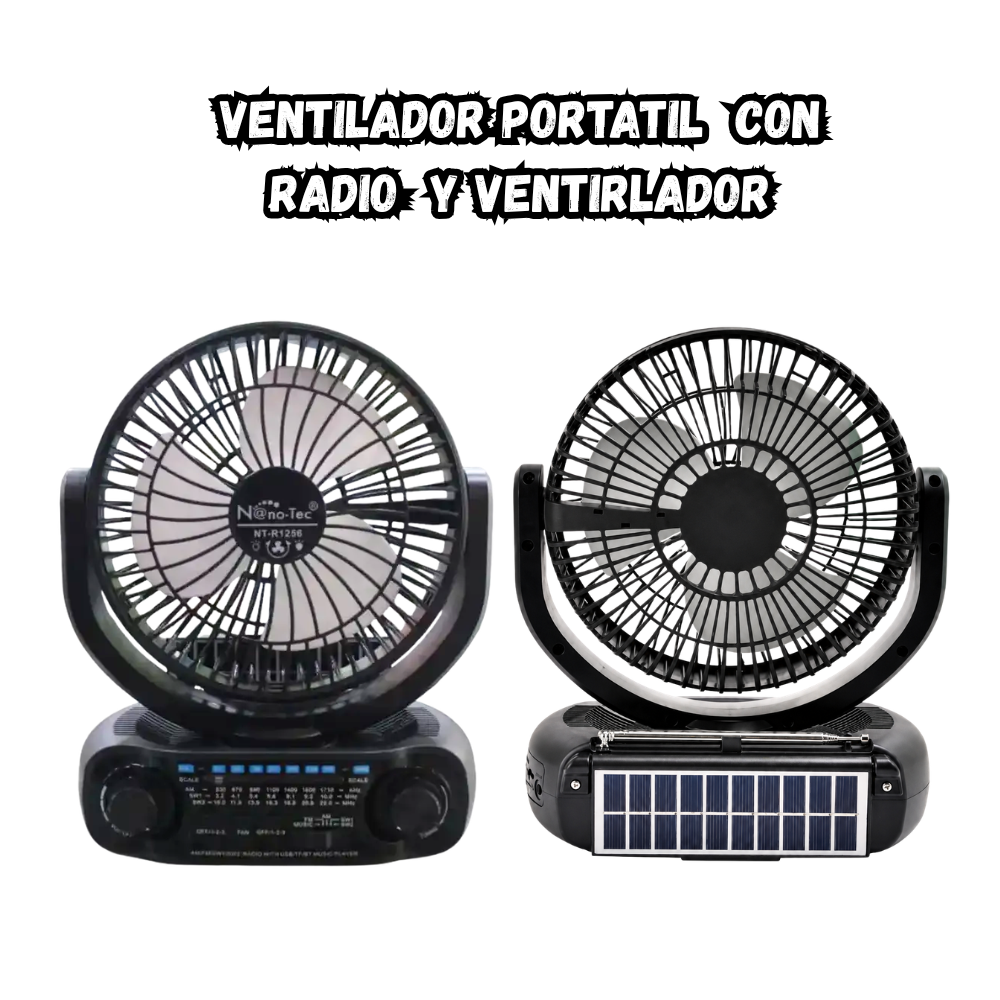 Ventilador Solar Portatil Recargable Con Radio AM y FM  NT-R1256
