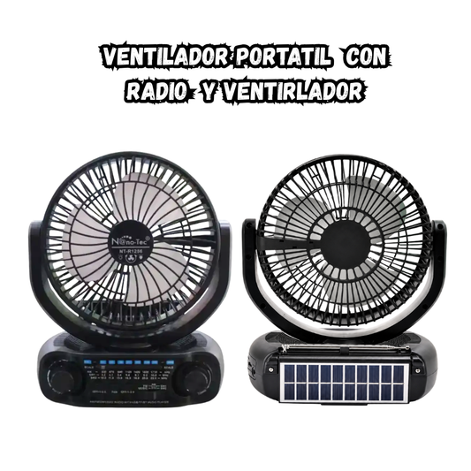 Ventilador Solar Portatil Recargable Con Radio AM y FM  NT-R1256
