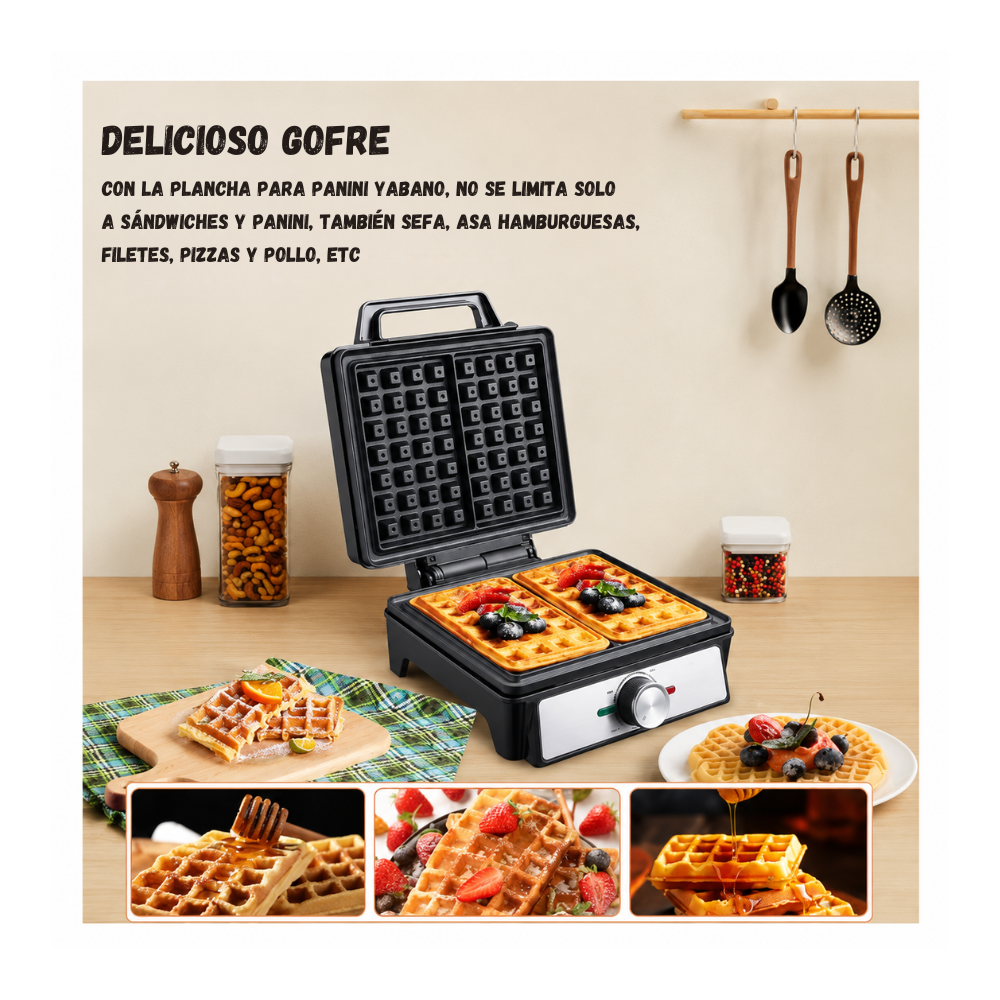 Waflera Electrica Doble Regulador De Temperatura Antiadherente 1600W
