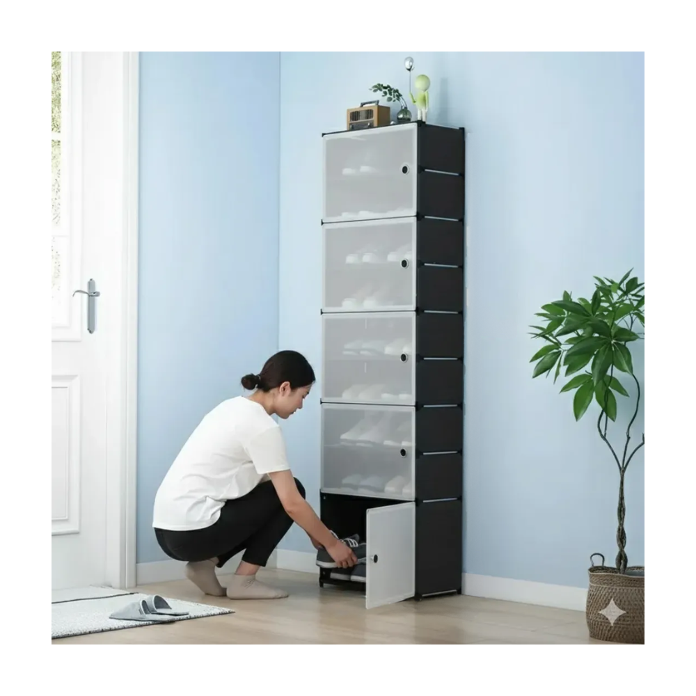 Zapatero Vertical Modular Doble Resistente 5 Niveles Con Tapa