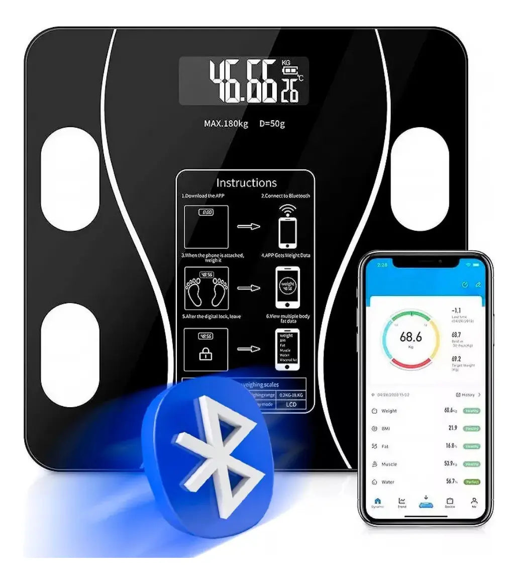 Báscula De Peso Electrónica Vidrio Inteligente Con Bluetooth