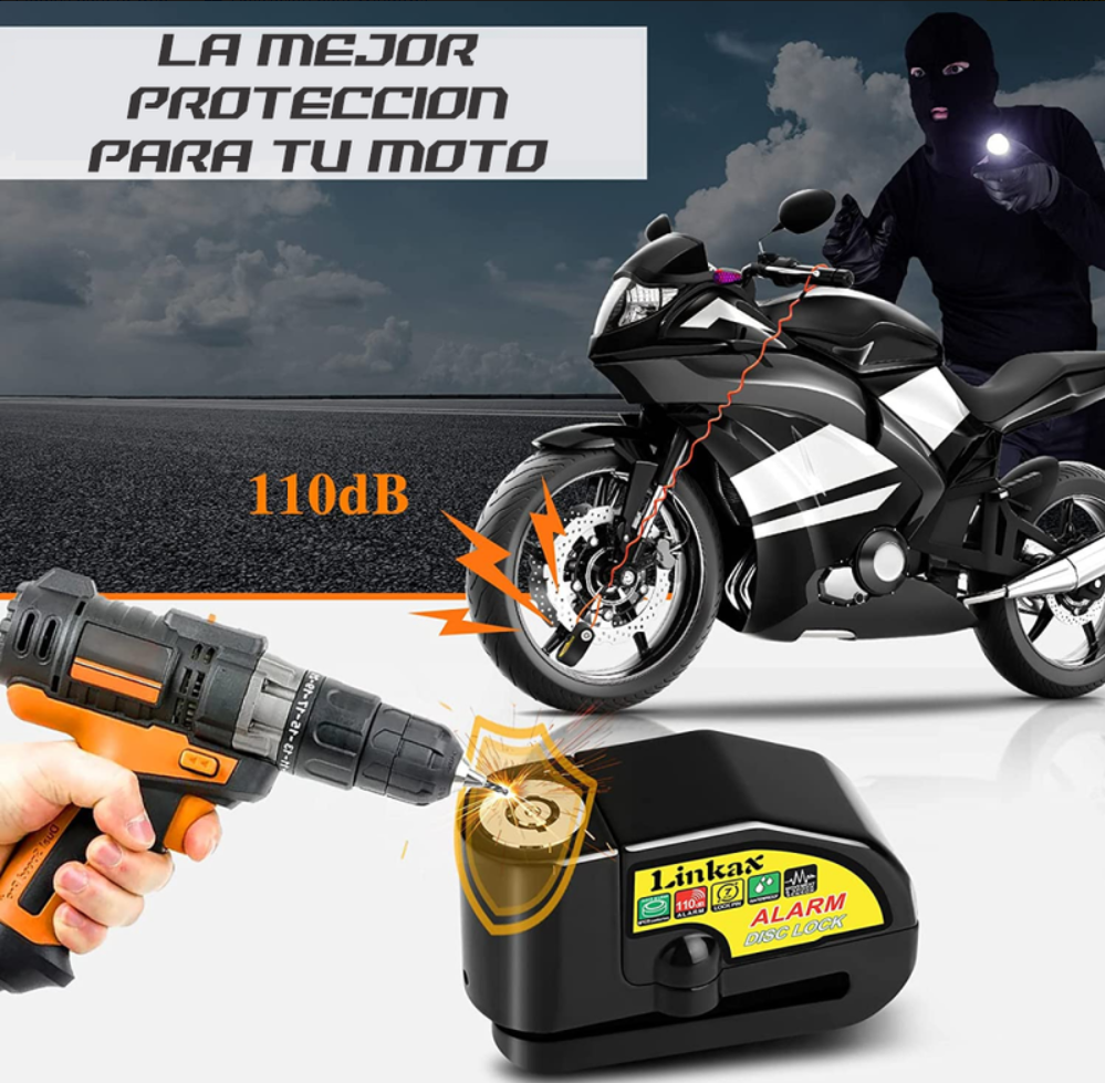 Candado Freno De Disco Con Alarma Para Moto O Bicicleta Inox