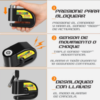 Candado Freno De Disco Con Alarma Para Moto O Bicicleta Inox