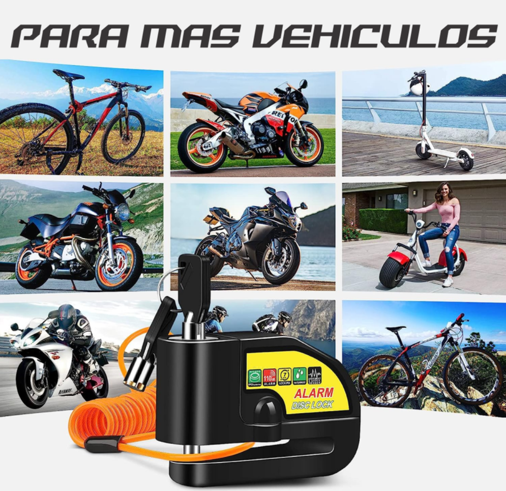 Candado Freno De Disco Con Alarma Para Moto O Bicicleta Inox